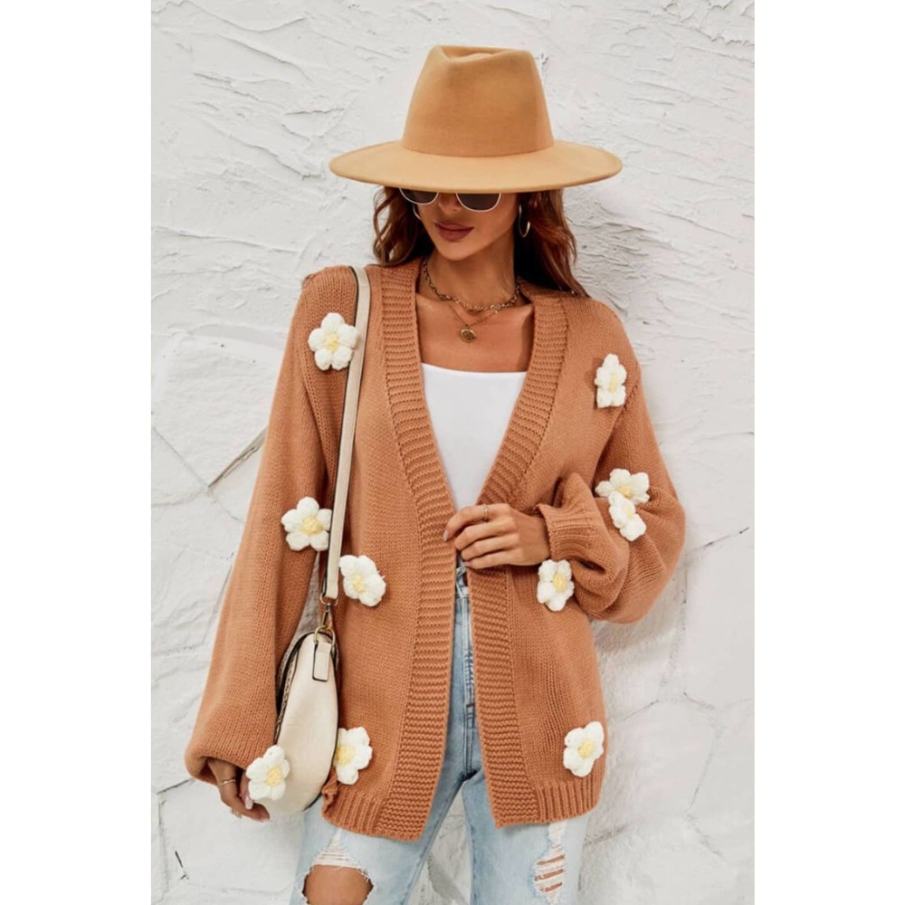 Flower Detail Open Front Cardigan